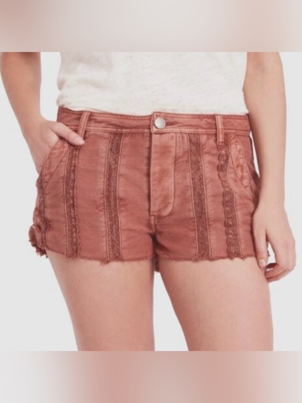 Free People Rust Lace-Trim High-Rise Shorts